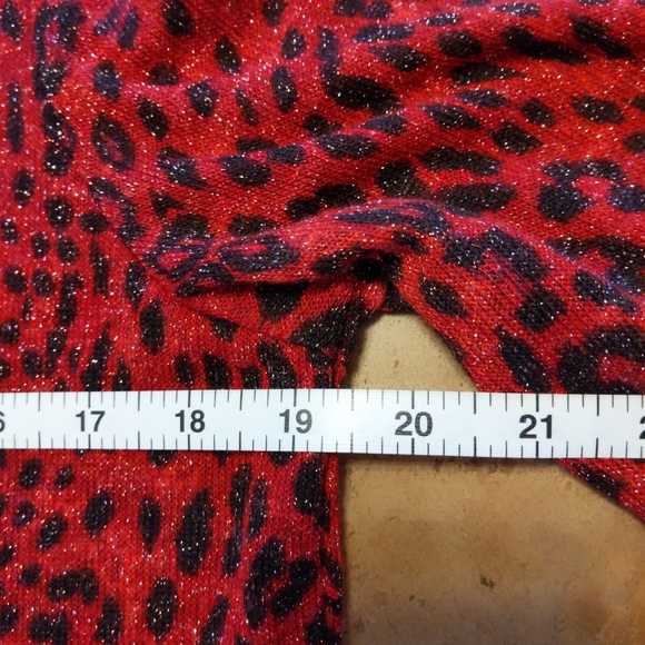 Susan Graver Sparkly Red Leopard Sweater with Bell Sleeves  size S - Picture 10 of 14